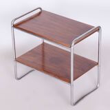 Table d'appoint Bauhaus restaurée, noyer, acier chromé, tchèque, années 1930