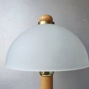 Vintage wooden table lamp with 1980 glass lampshade