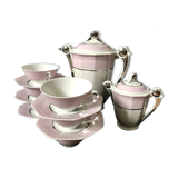 Limoges art deco coffee service signed 'uc' white and pink
