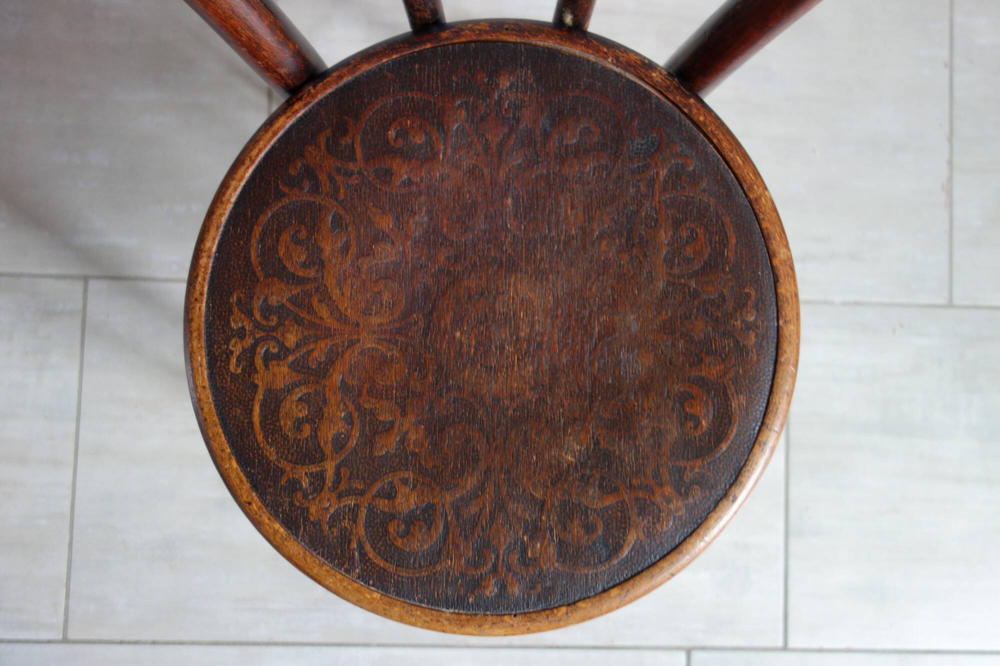 Antique curved wooden children's chair by Fischel, early 20th century.