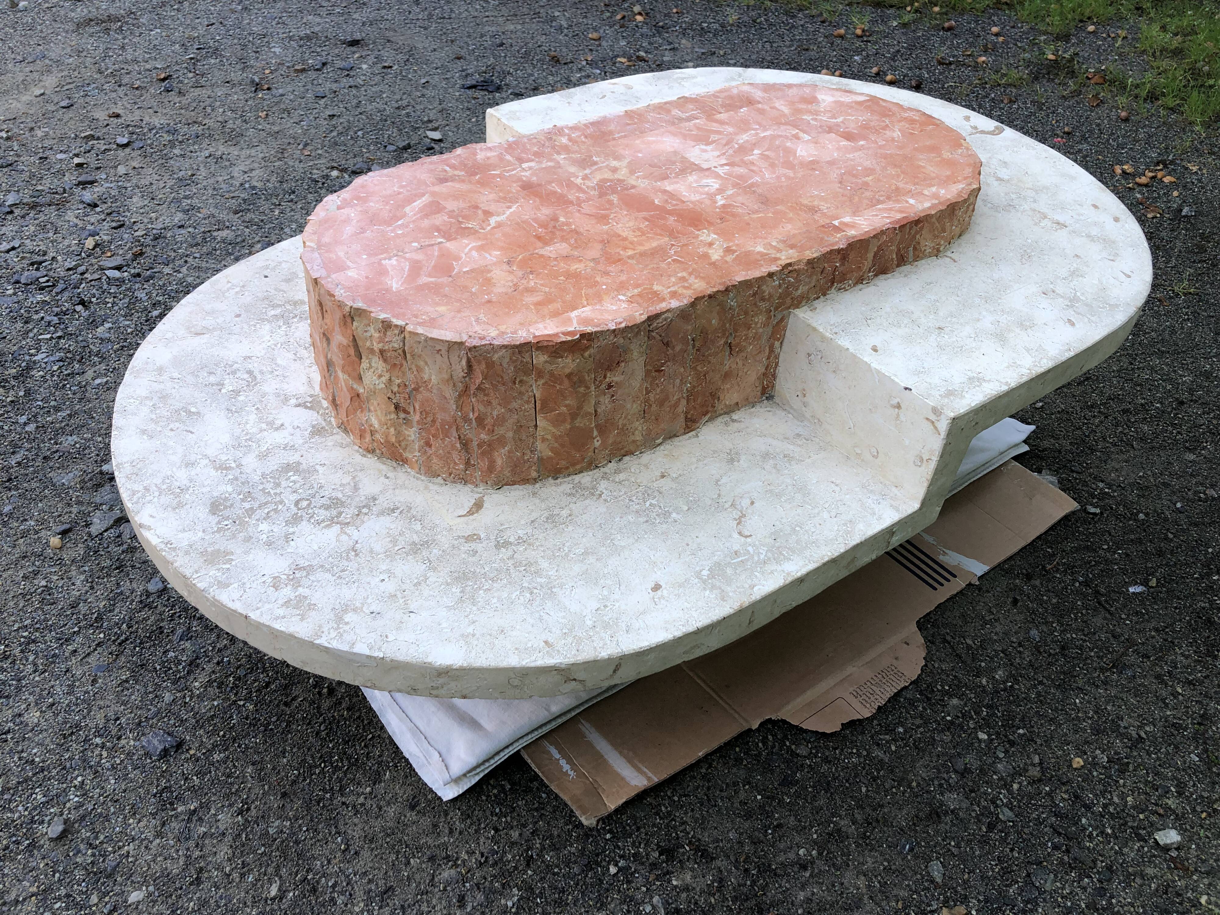 Vintage asymmetrical design coffee table in Mactan travertine stones by Magnussen ponte.