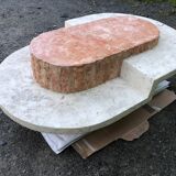 Vintage asymmetrical design coffee table in Mactan travertine stones by Magnussen ponte.