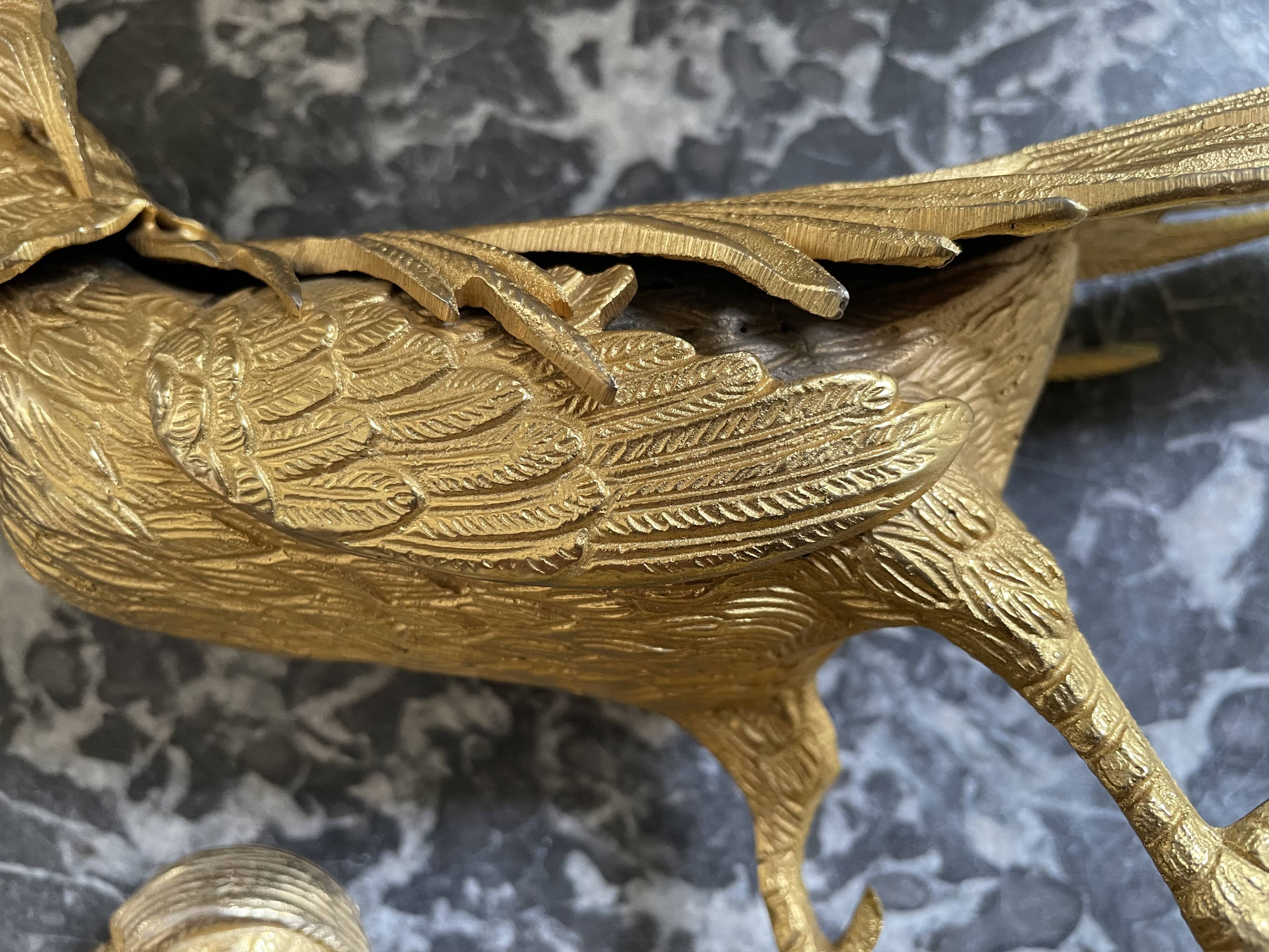 Couple de faisans en bronze doré début XXème