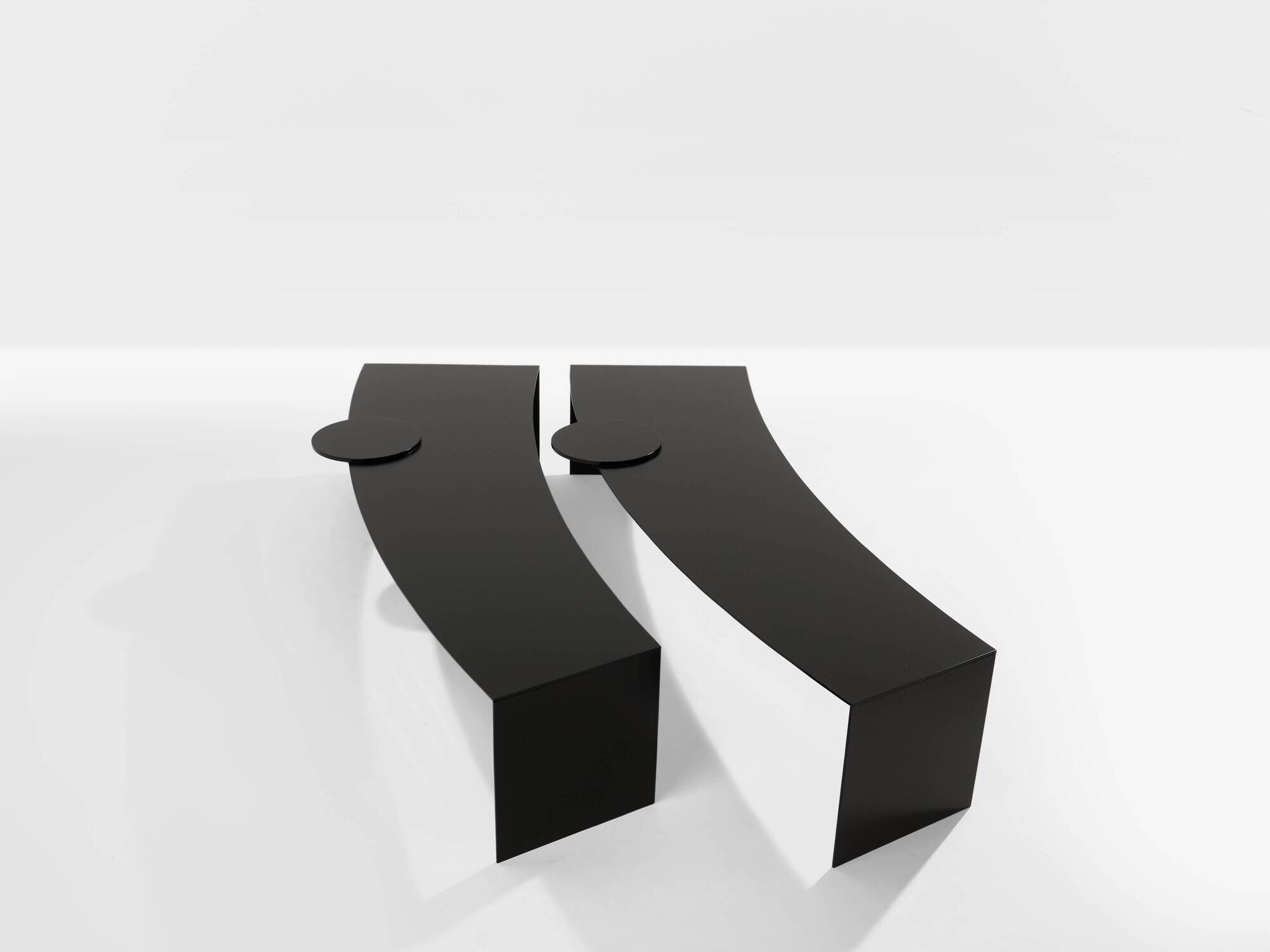 Gilles Derain pair of metal coffee tables edition Lumen 1986