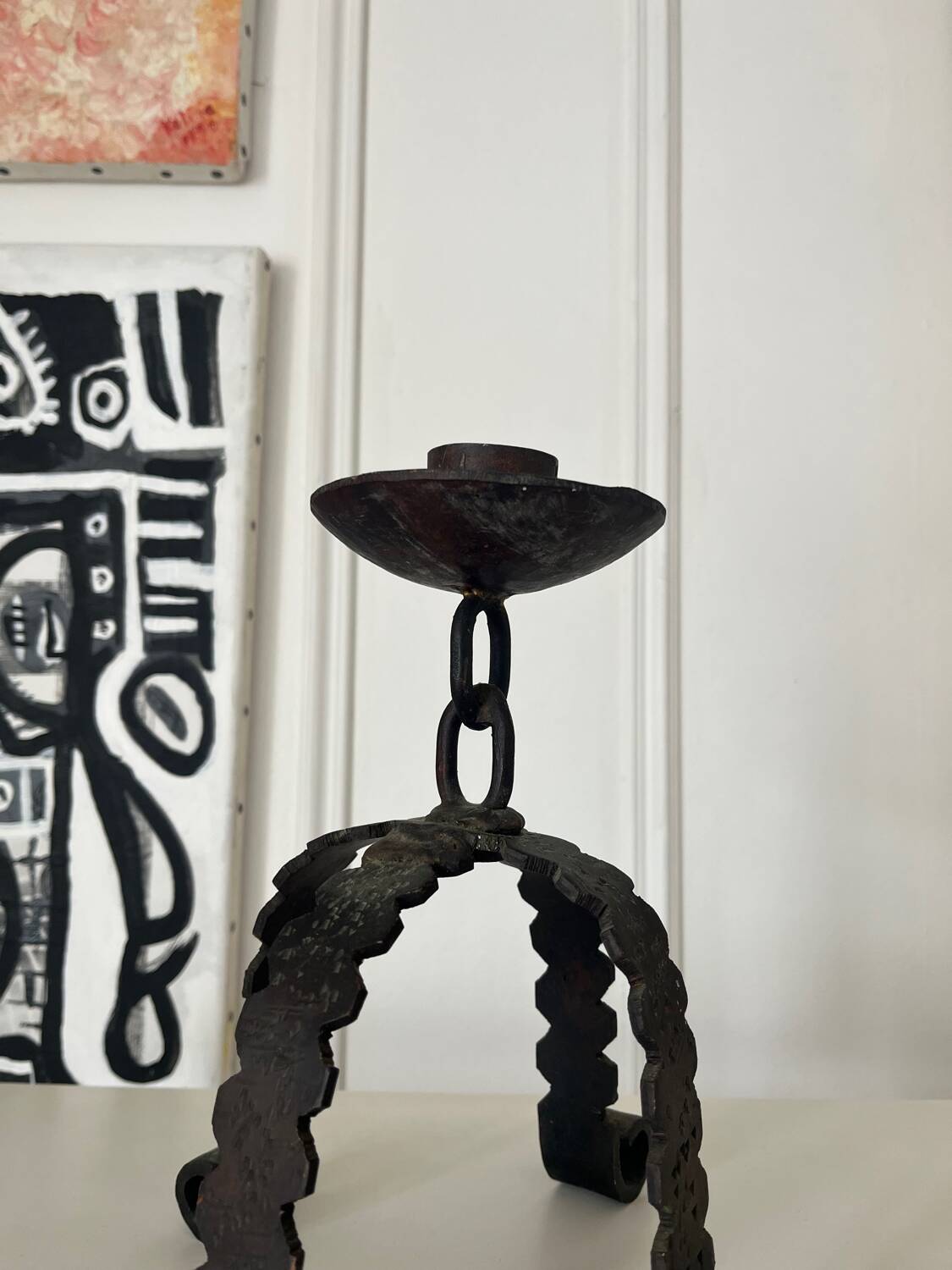 Brutalist iron candlestick Folk art