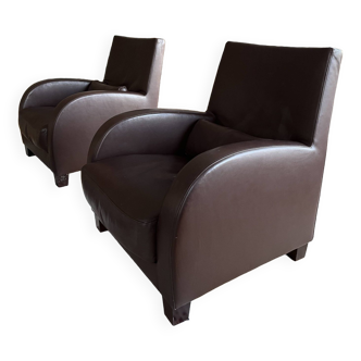 Ligne Roset full grain leather club armchairs