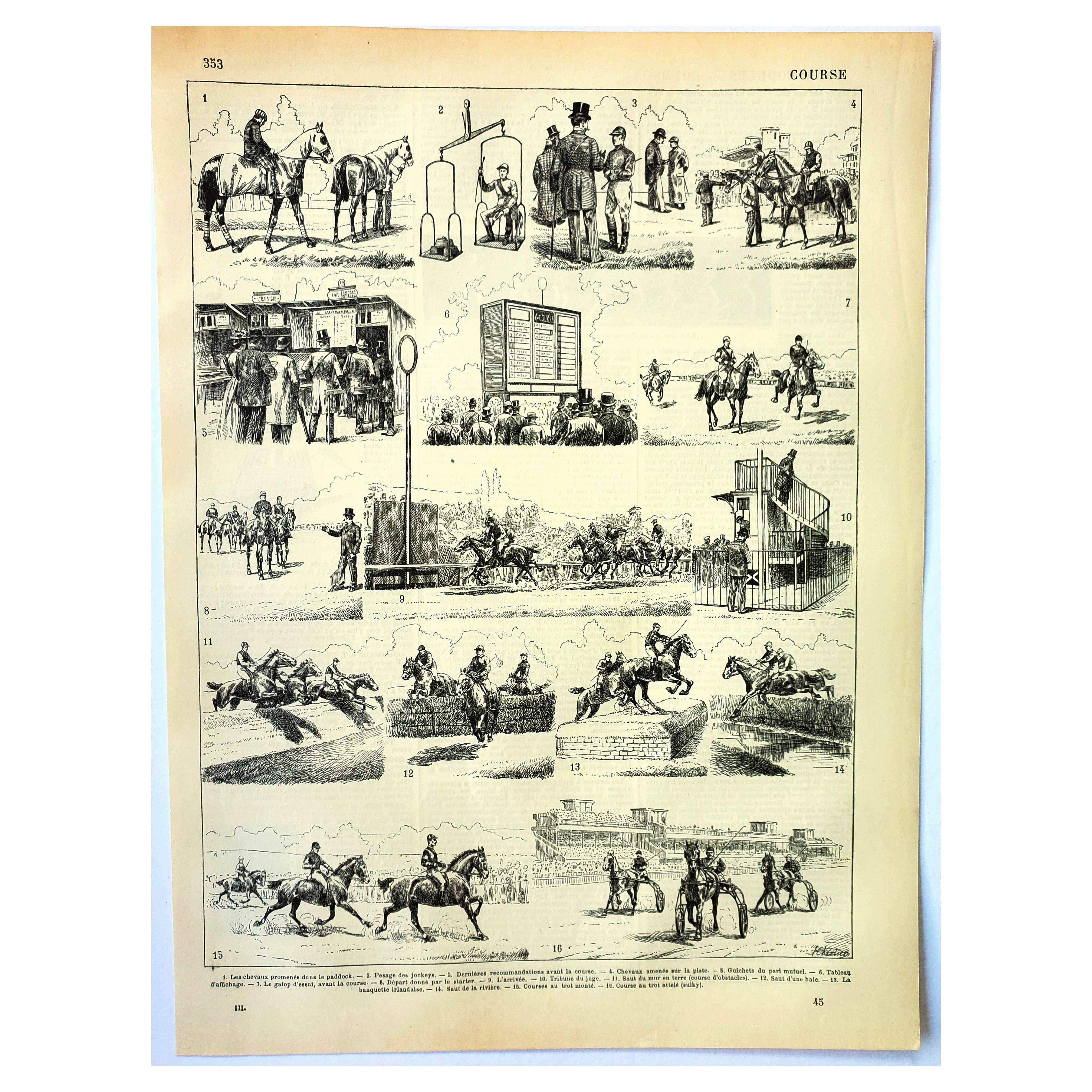 Antique Engraving 1897 - Horse Racing by H.Chartier - Vintage Print