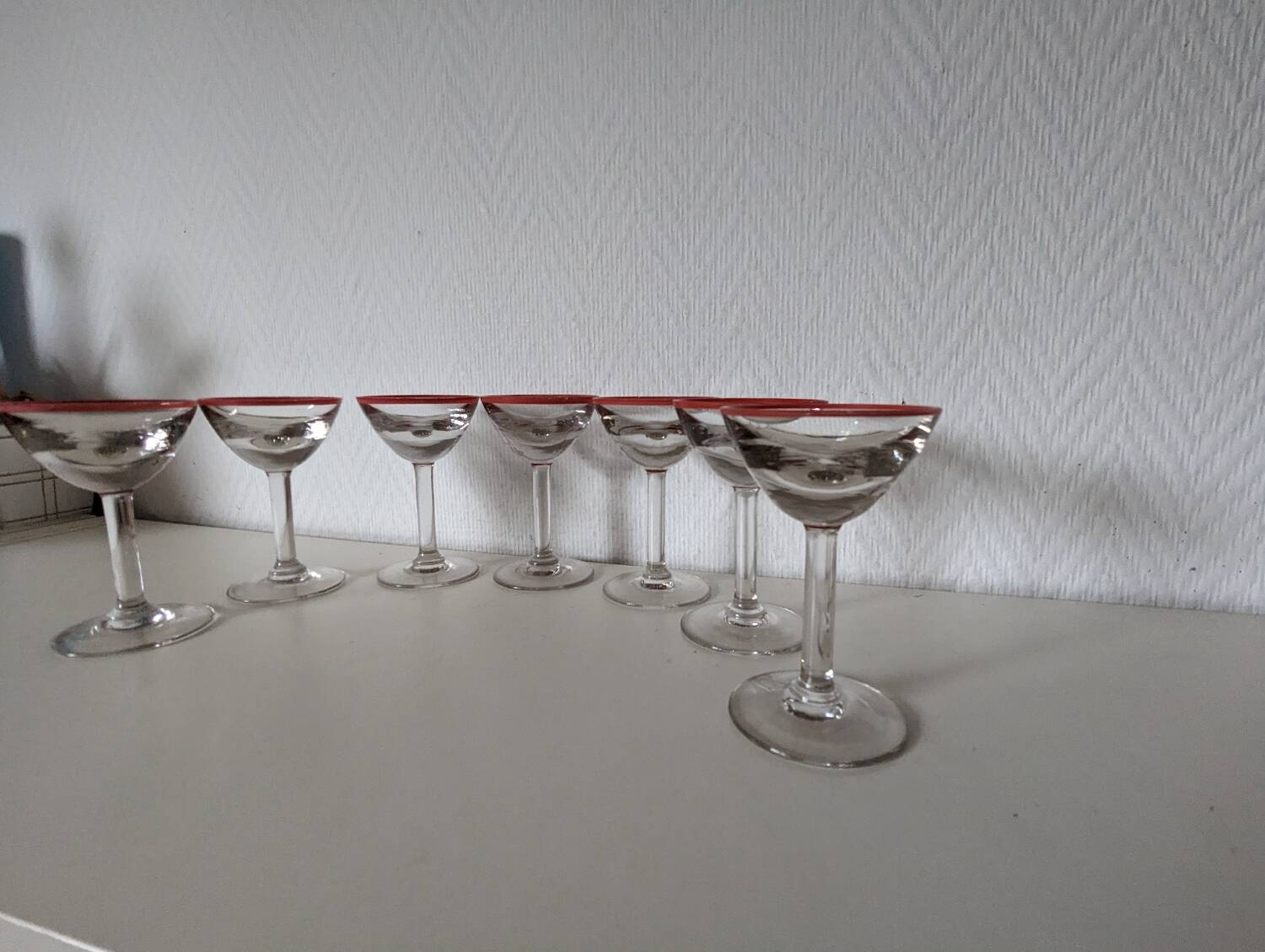 Bistro glass, thick bottom with red rim, 1950s