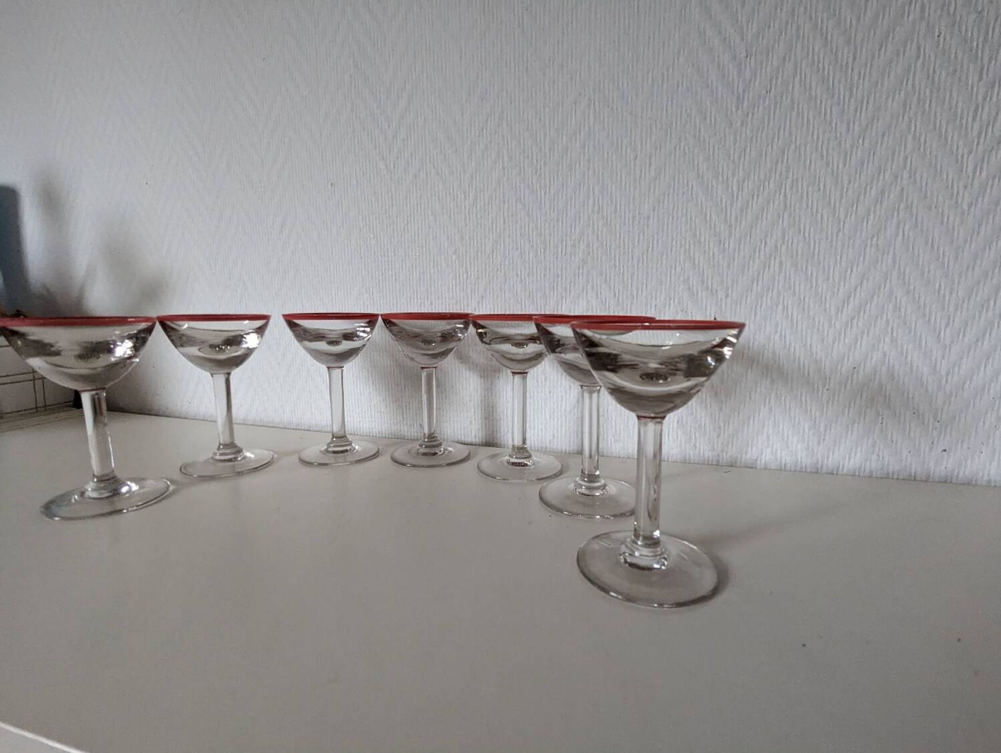 Bistro glass, thick bottom with red rim, 1950s