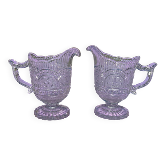 Lot - 2 old ewers from the 1900s in molded crystal
