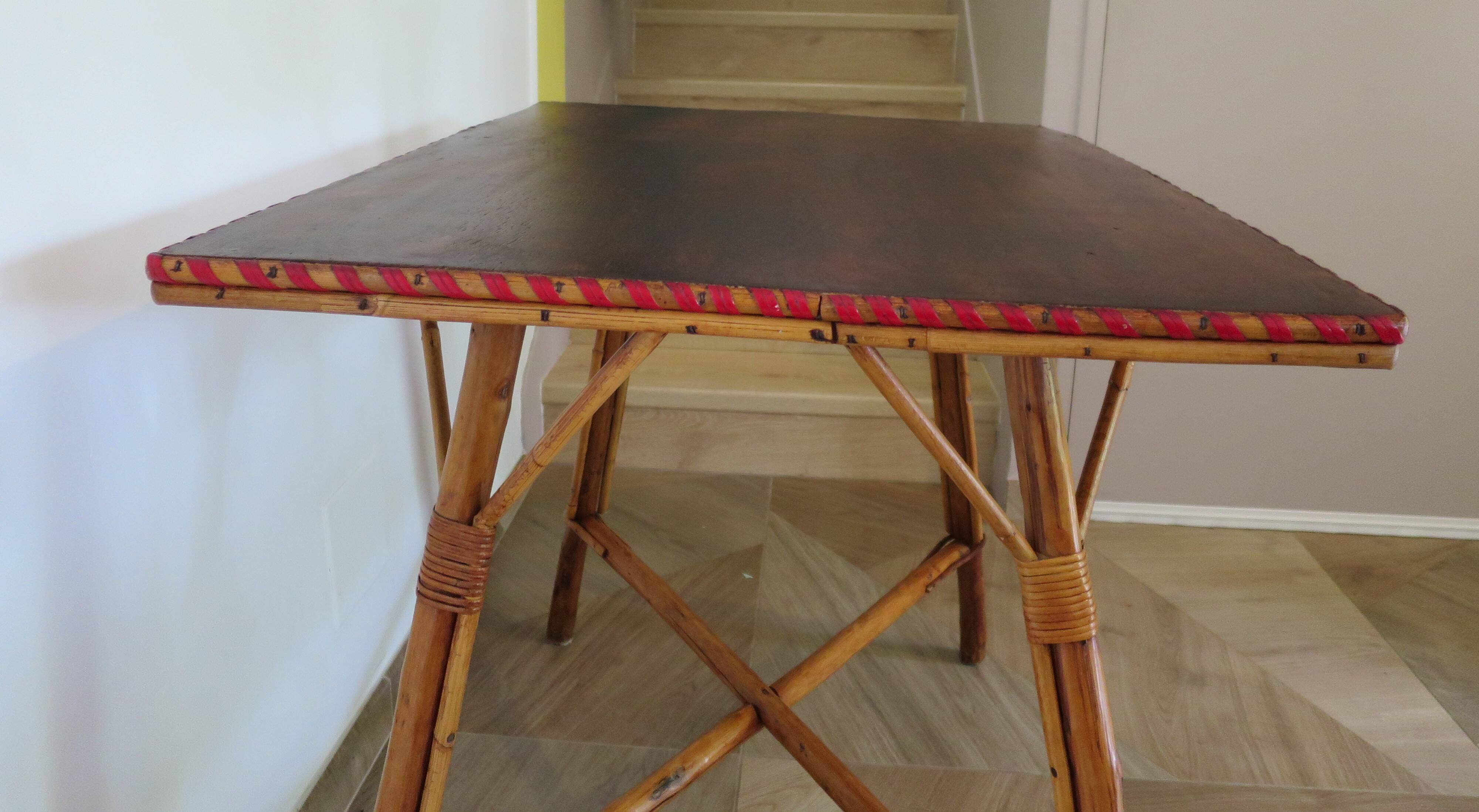 Wooden, bamboo and rattan game table, 1960s
