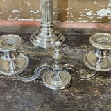 Pair of 2-branched candlesticks in silver metal