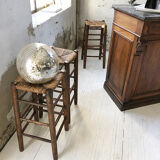 Set of 3 high straw stools