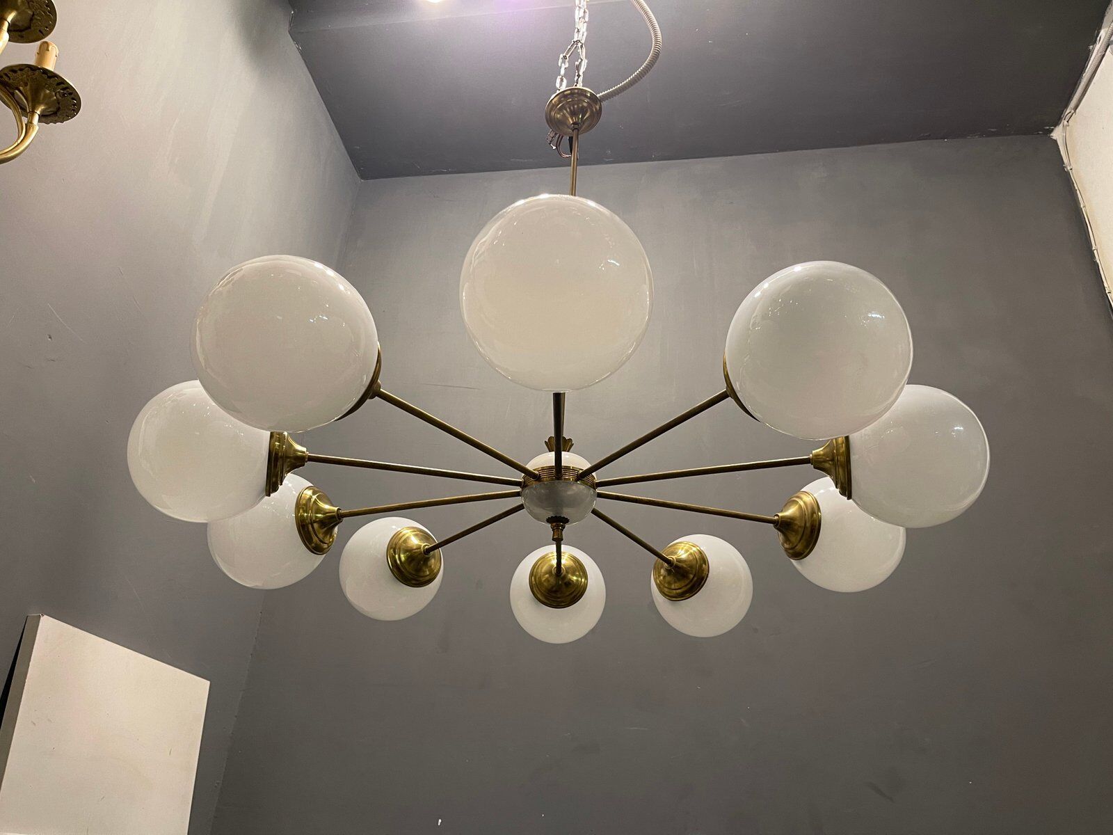 Opaline glass sputnik chandelier with 10 lights, 1960s