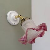 Vintage tulip wall lamp in white and pink frosted glass