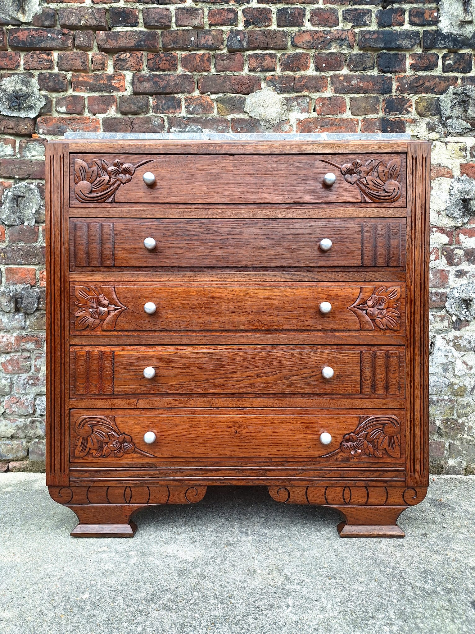 Art Deco commode, vintage antique piece with marble top.