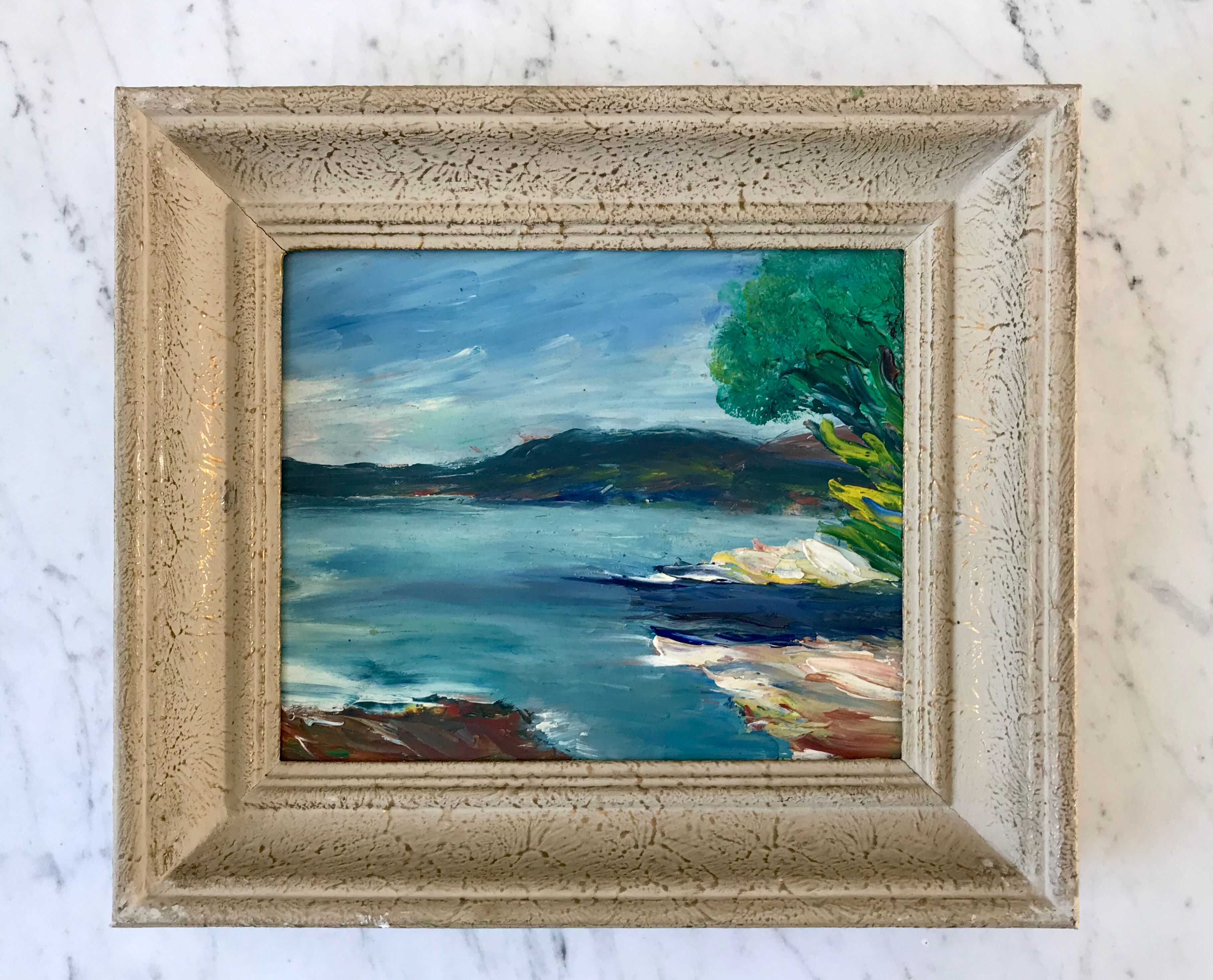 Painting landscape sea framed 50s