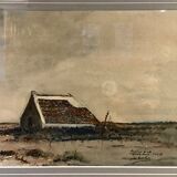 Tableau, aquarelle, paysage camarguais, signée et datée