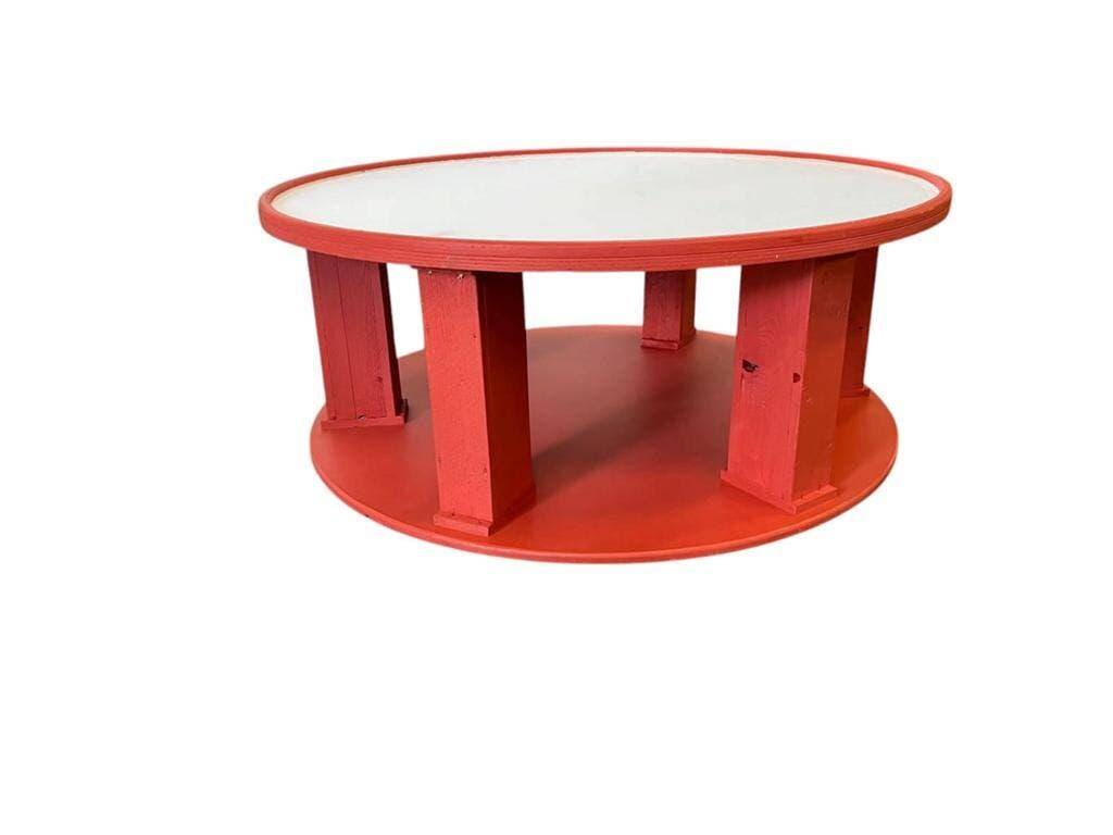 Large vintage round XL orange wooden coffee table / coffee table