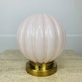 Pink art deco opaline globe wall light, gilded brass base, ceiling light