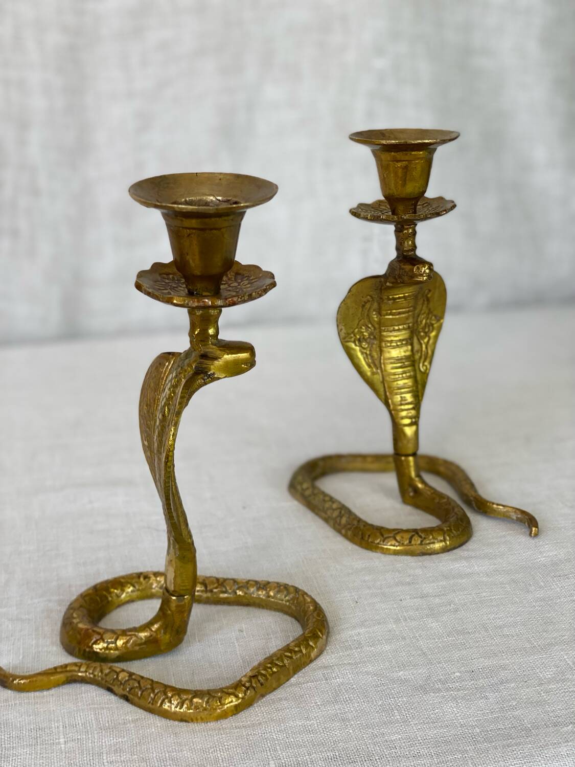 Vintage brass cobra snake candle holders