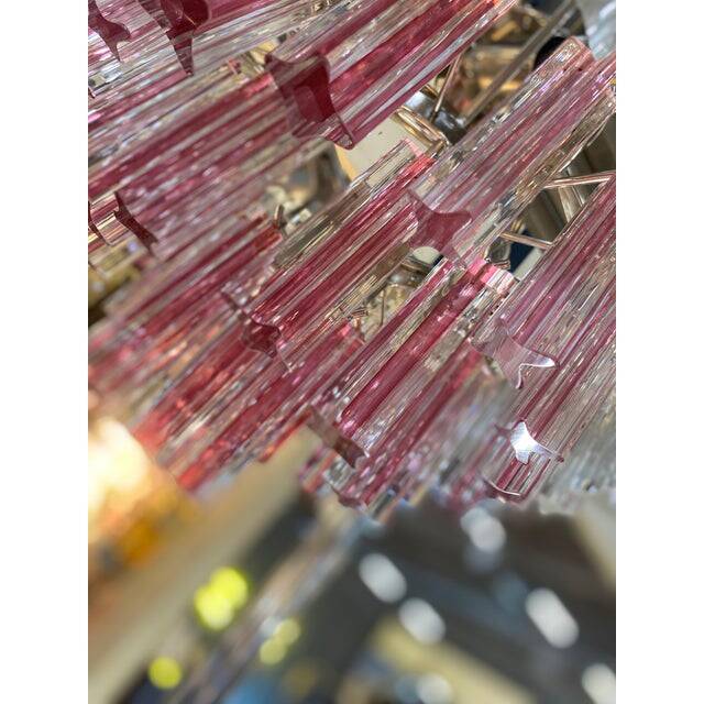 Vintage Clear and Pink “Triedro” and Quadriedro Murano Glass Chandelier