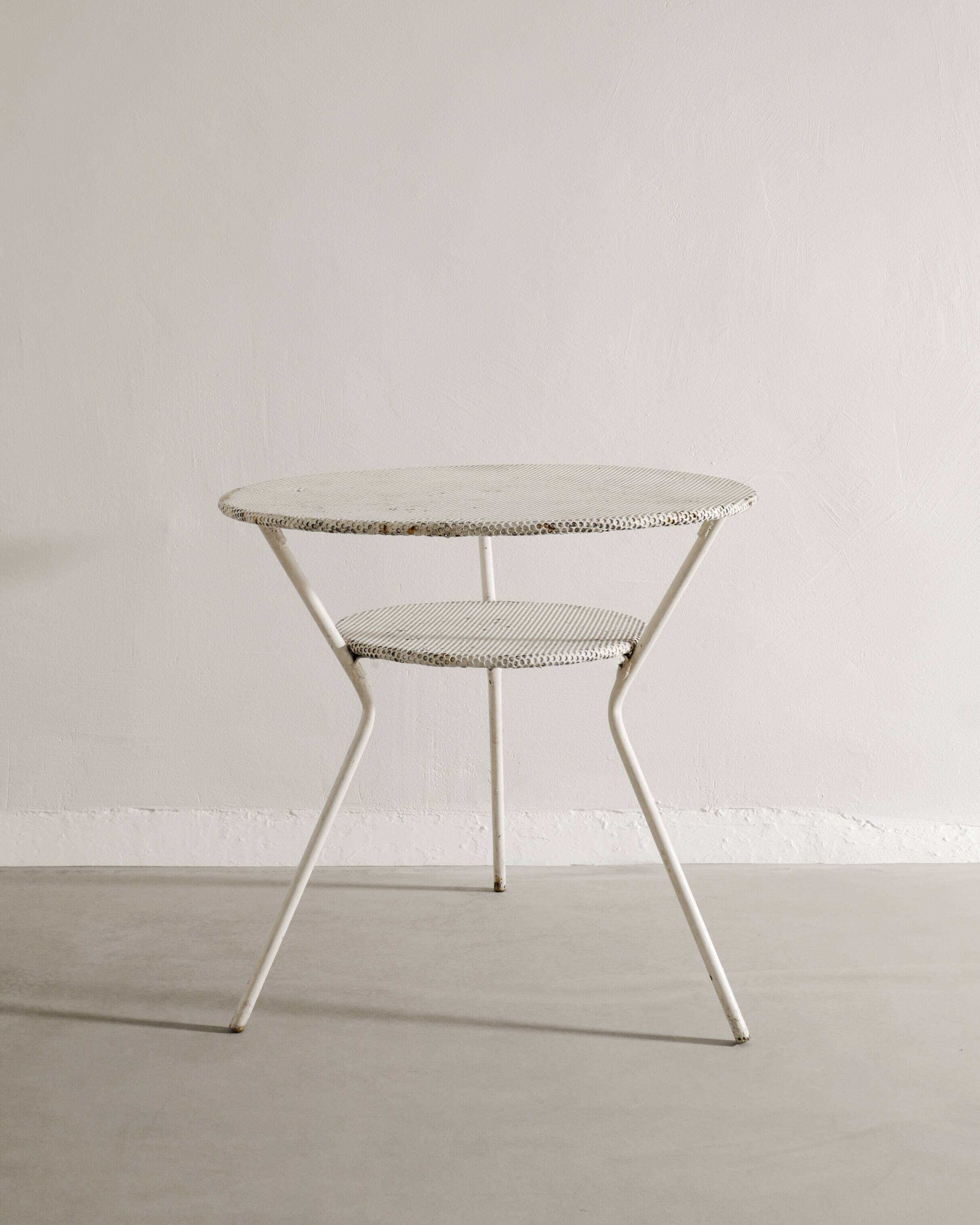 Vintage French Mid Century Round Console Table in White Metal, 1950s