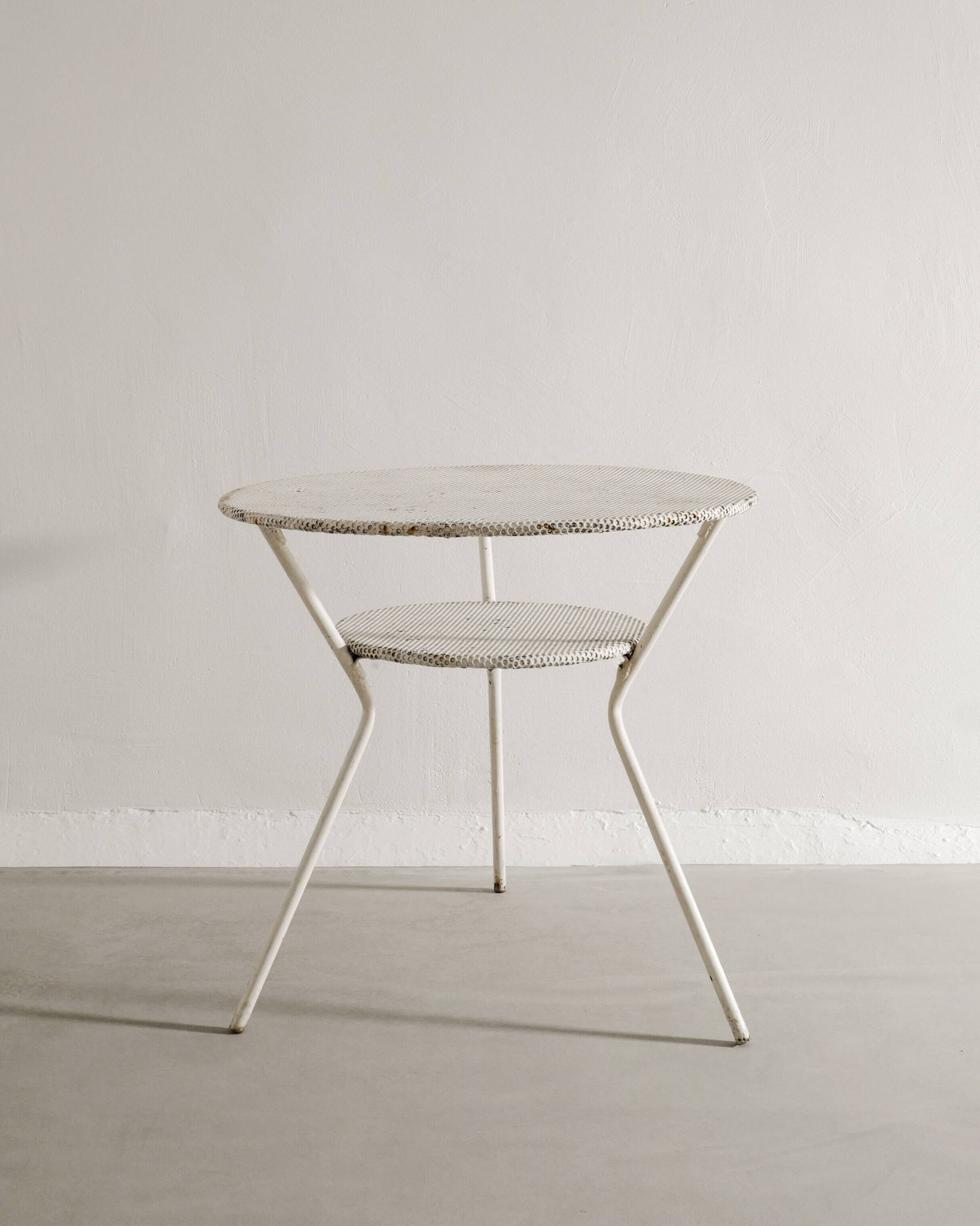 Vintage French Mid Century Round Console Table in White Metal, 1950s