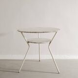 Vintage French Mid Century Round Console Table in White Metal, 1950s