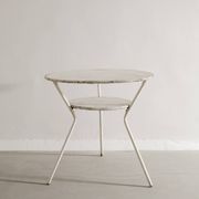 Vintage French Mid Century Round Console Table in White Metal, 1950s
