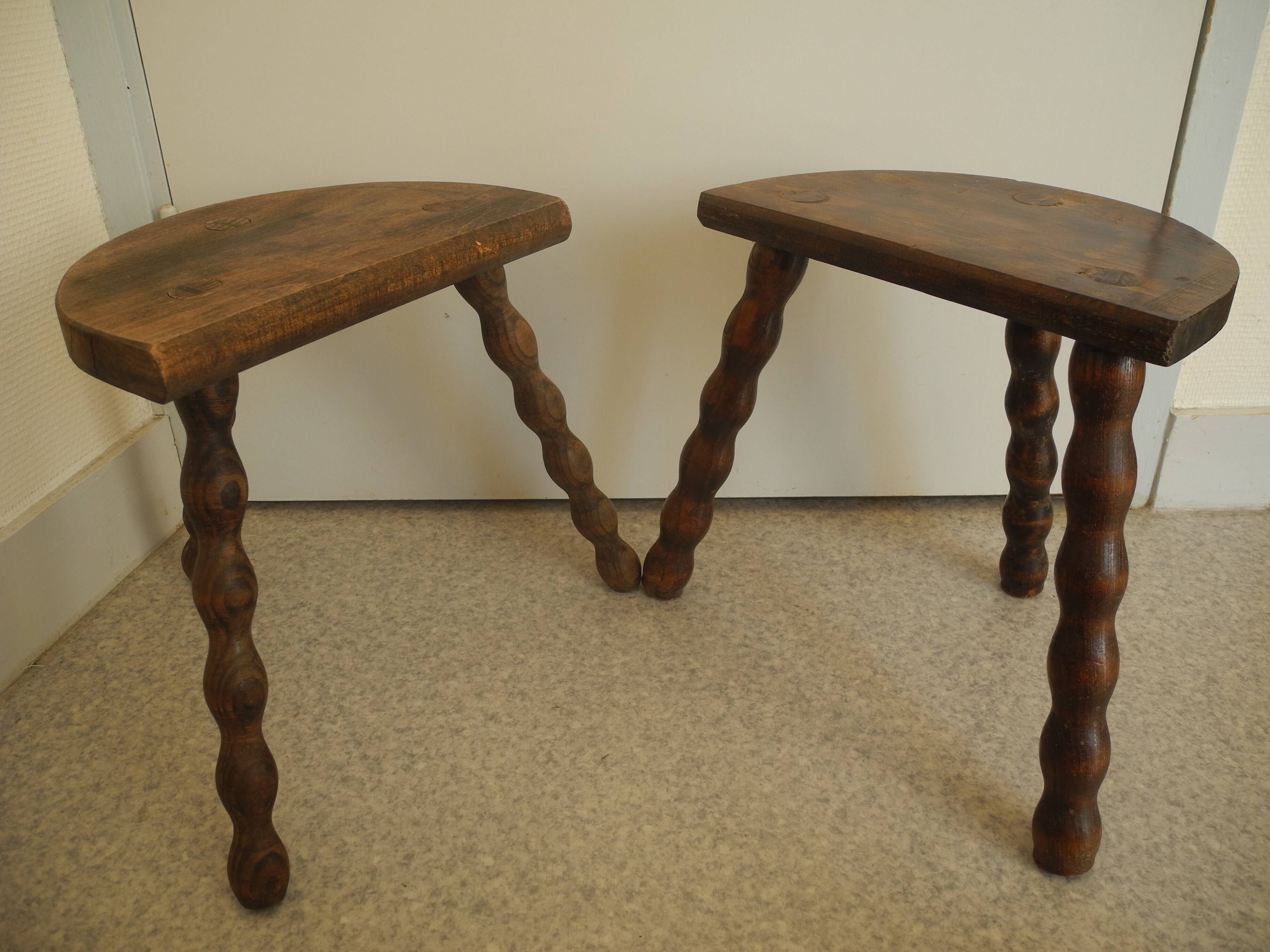 pair of wooden stools rustic vintage country decor