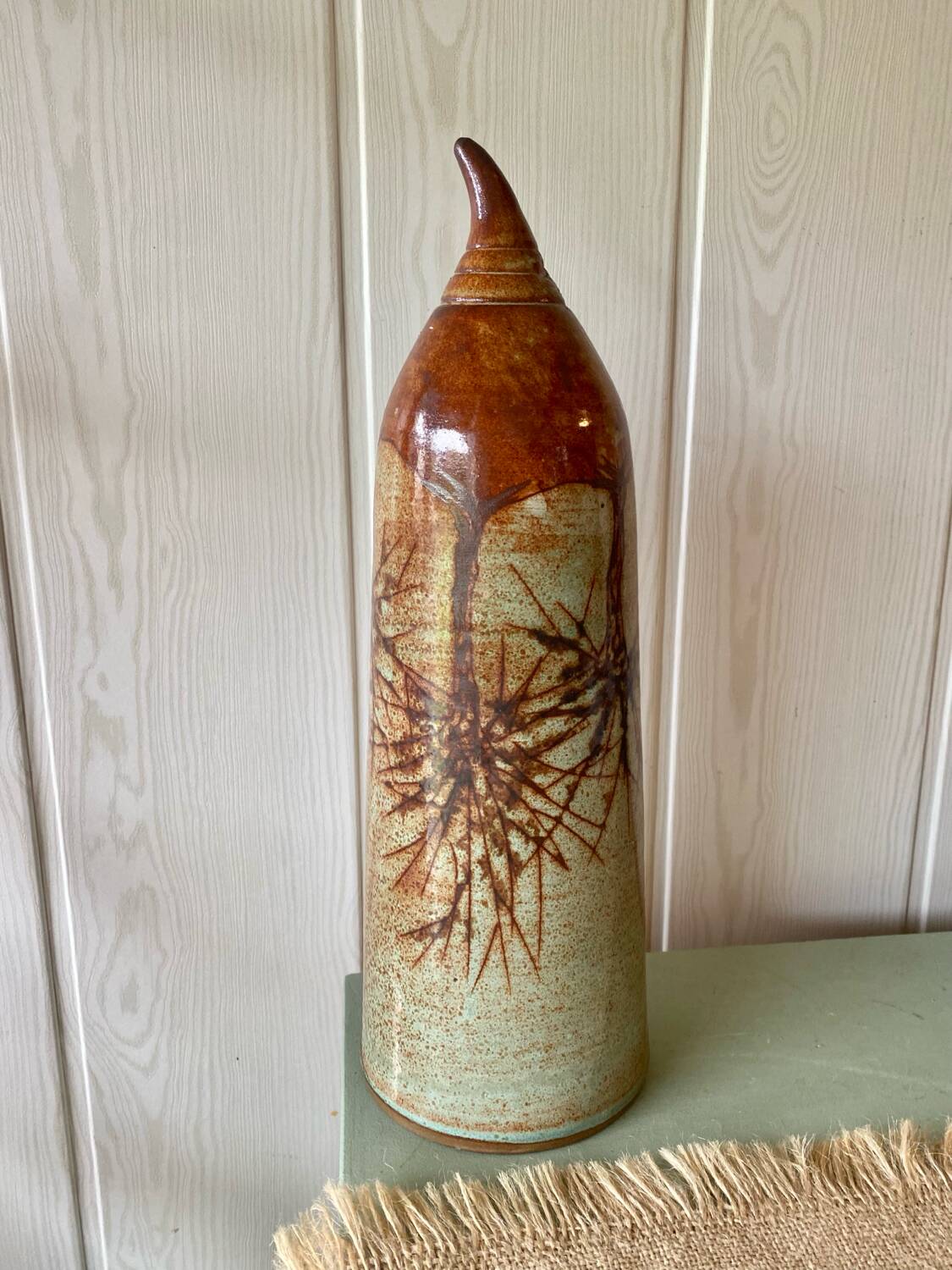 Glazed stoneware wall vase with tree decoration – ca. 1960–1980