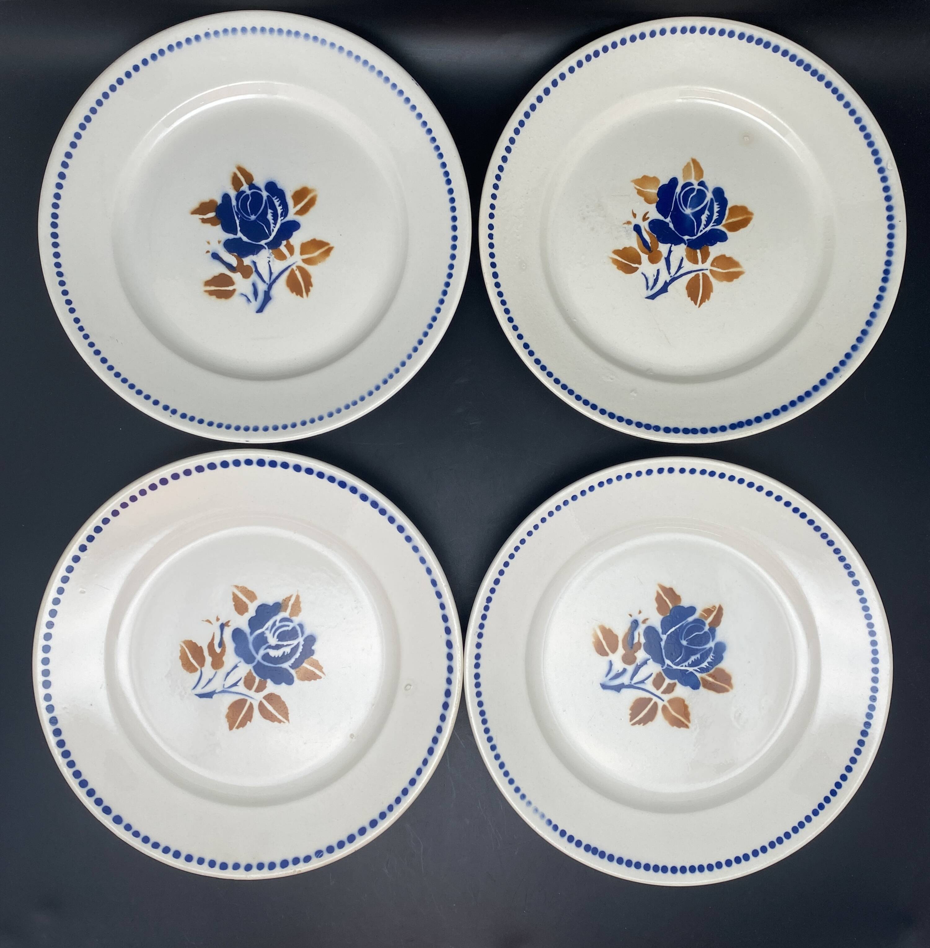 Assiettes plates badinviller vintage roses marine