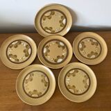 Set of 6 old sarreguemines plates beige ceramic flower decor
