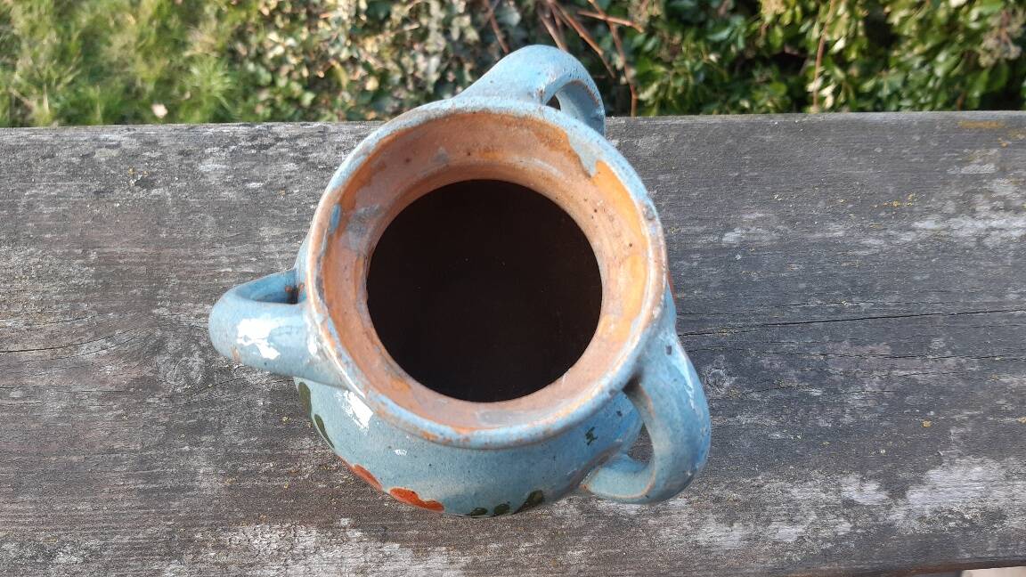 Vase with 3 handles in glazed terracotta Alsace early 20th century