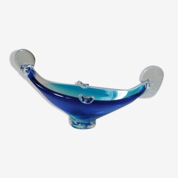 Murano Italy glass gondola-shaped blue ashtray