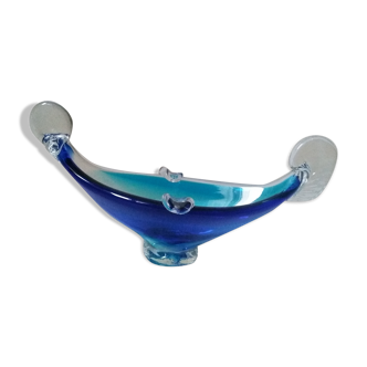Cendrier bleu en forme de gondole en verre de Murano Italie