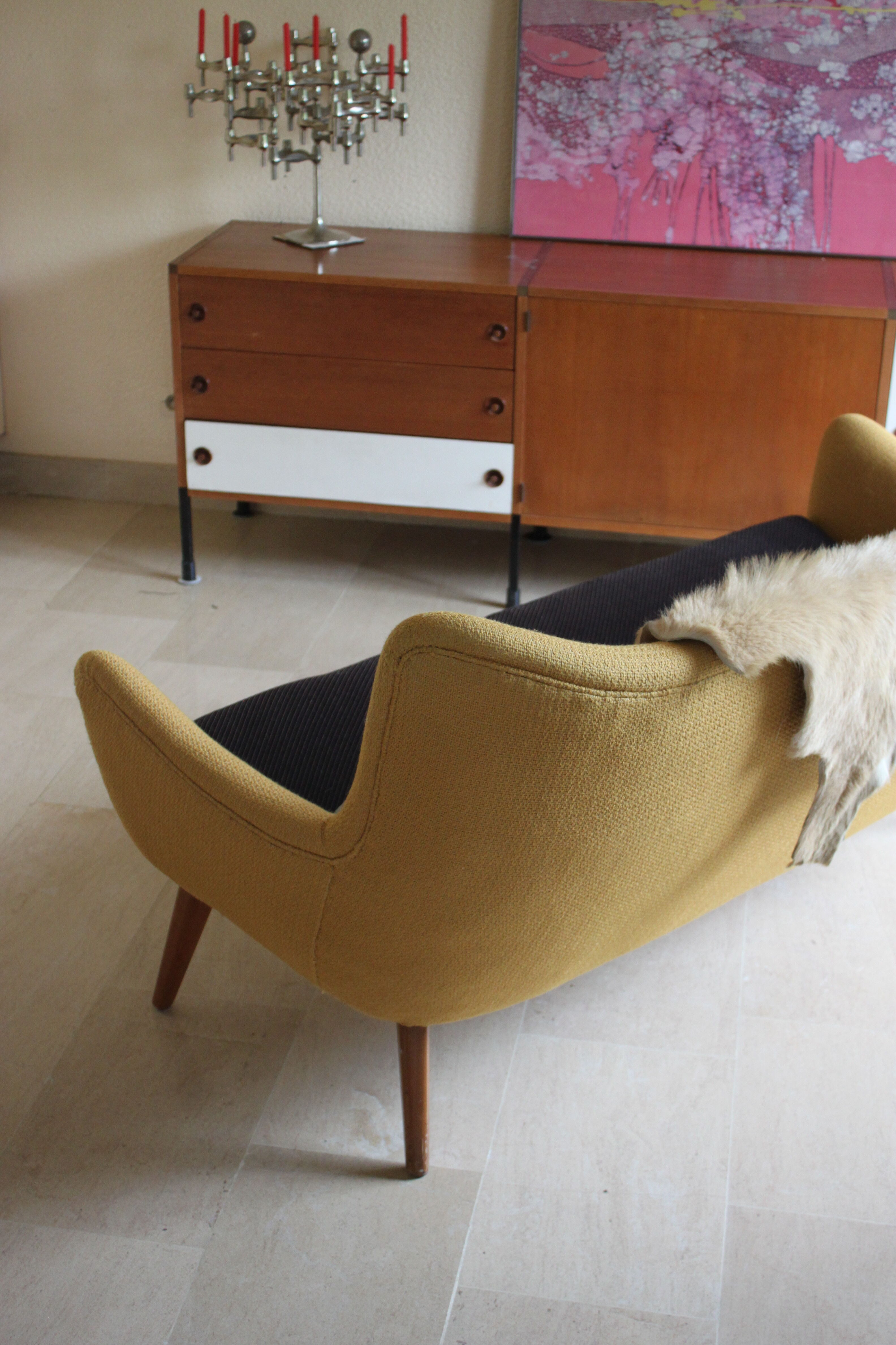 Danish sofa egg years free forms, vintage yellow