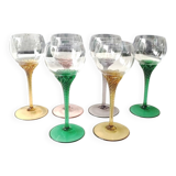 Set of 6 round stemmed glasses. Bohemian crystal. Floral twisted stem.