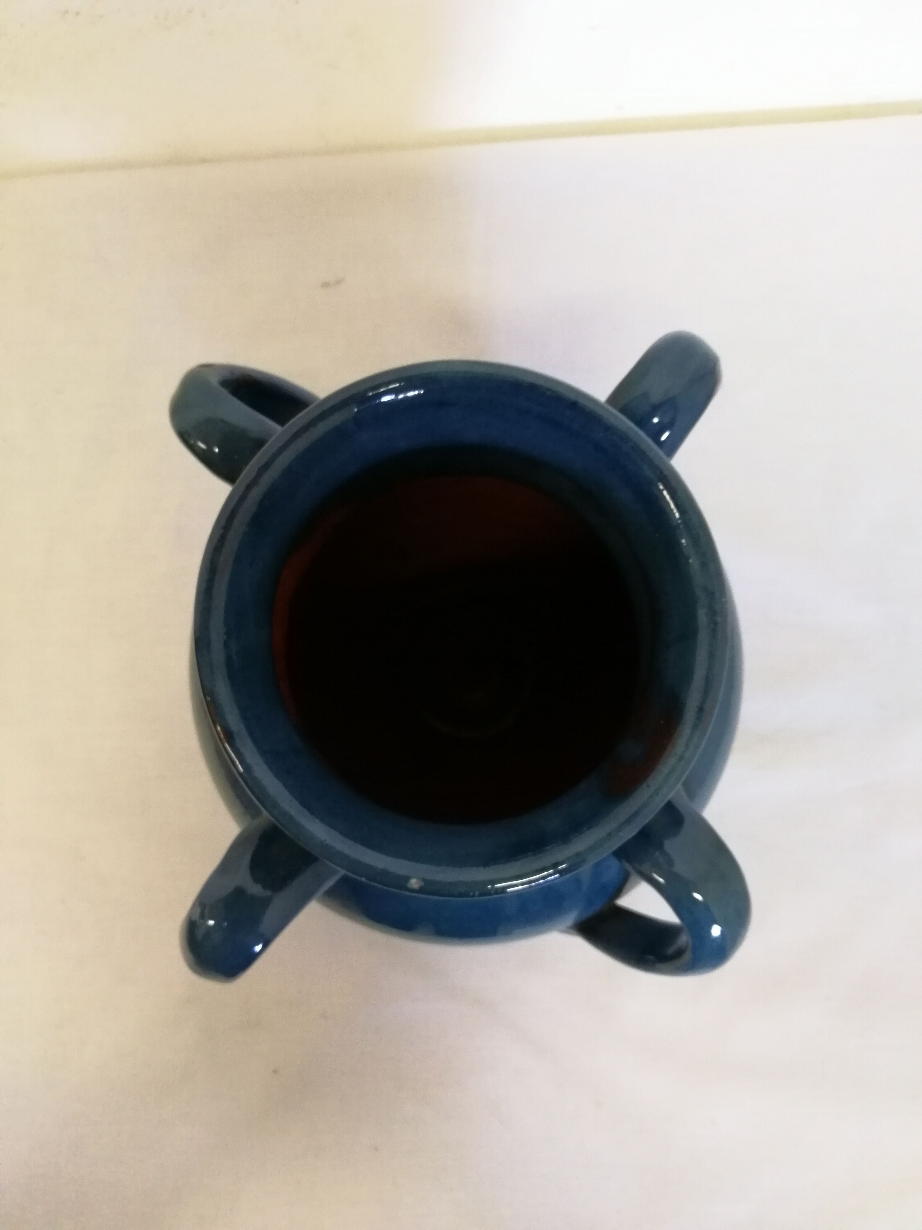 Vase,varnished stoneware pot with 4 handles