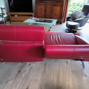 2-seater sofa & pouffe, Steiner Faubourg red leather