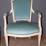 Pair Of Louis XVI Style Armchairs In White Lacquered Walnut Around 1900