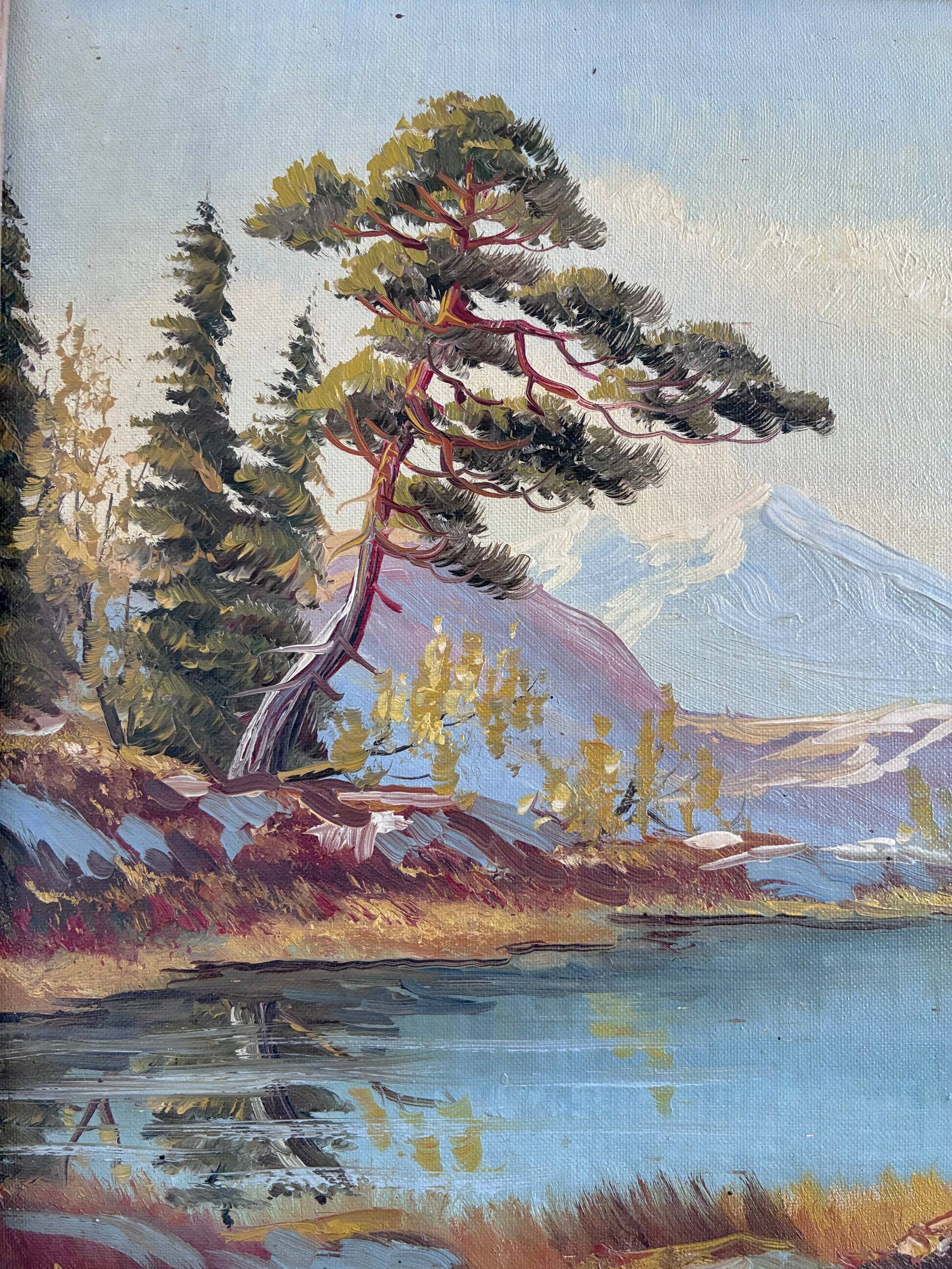 Peinture à l'huile sur toile de paysage vintage, encadrée