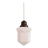 Art Deco skyscraper pendant lamp in white opaline, 1920-30