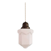 Art Deco skyscraper pendant lamp in white opaline, 1920-30