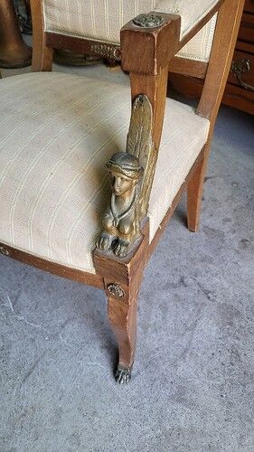 Paire de fauteuils en noyer style Empire retour d'Égypte