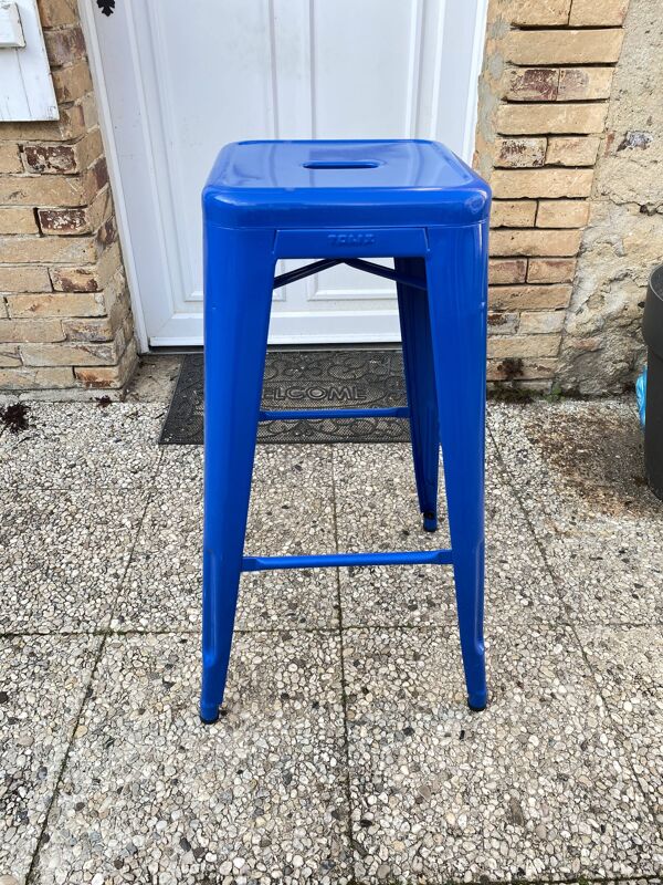Véritable tabouret haut de bar métal industriel tolix h75 empilables bleu