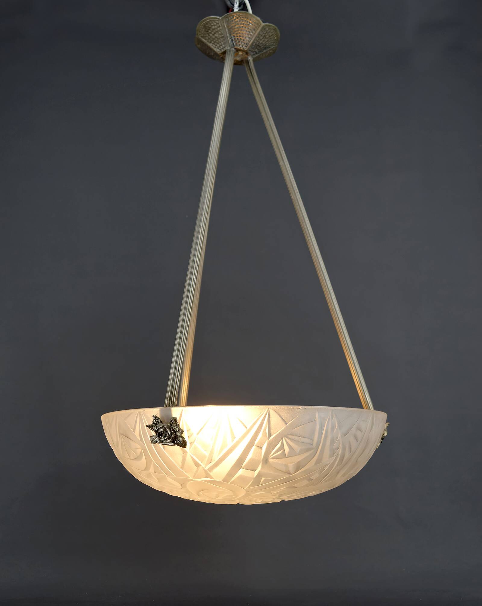 Chandelier / Basin by Noverdy, Silvered Bronze Mount, Art Deco, c. 1930