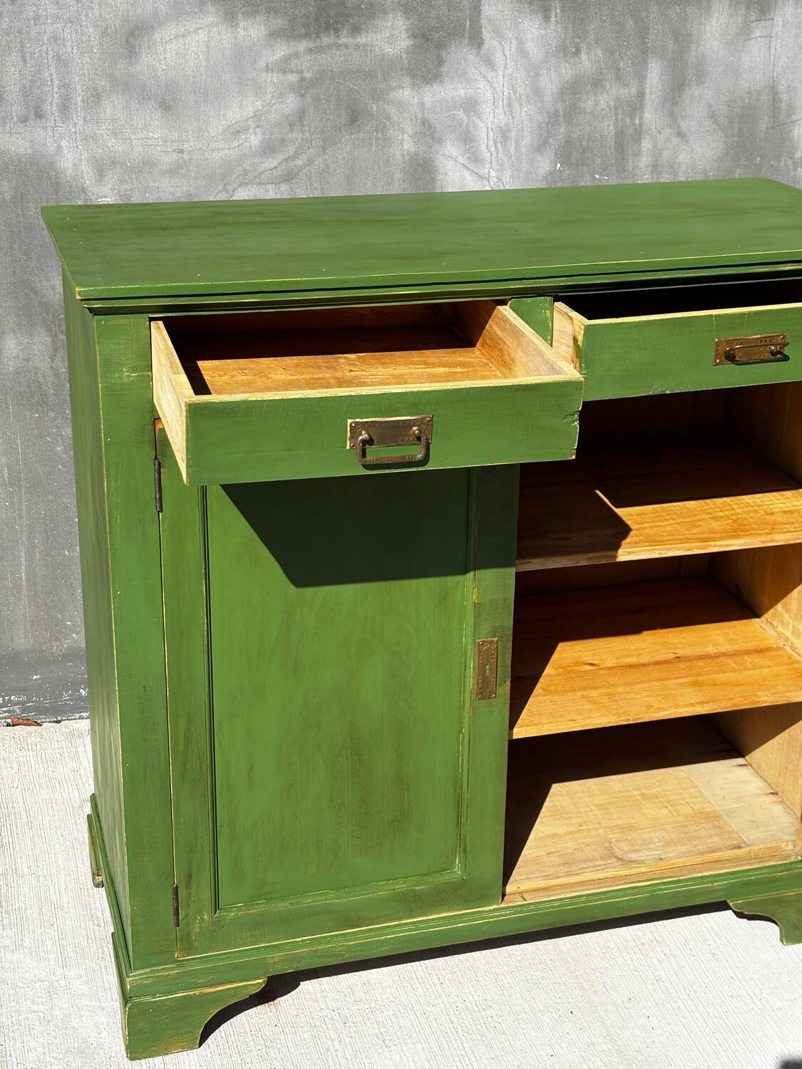 Antique green patinated wooden sideboard – chic country style