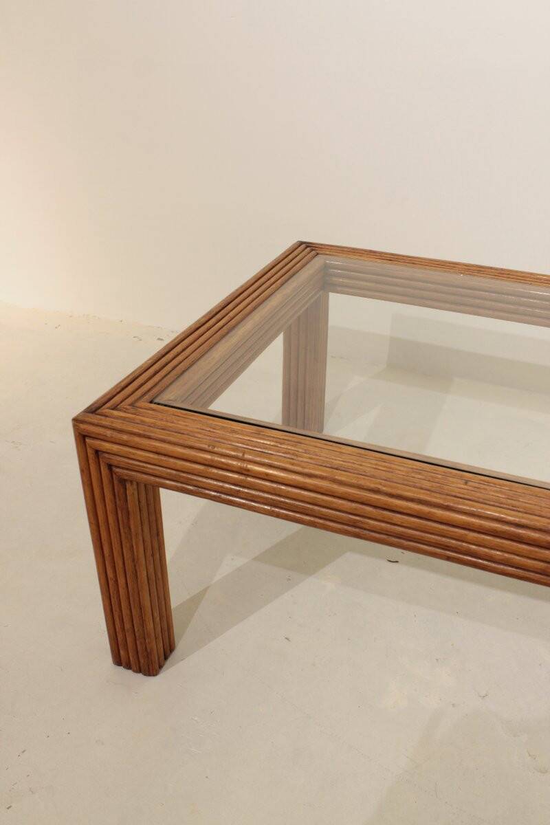 Rattan and glass coffee table - 60s/70s